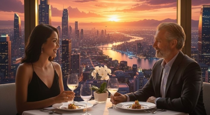 Ambiente de luxo representando um primeiro encontro sugar seguro e exclusivo do VIP Sugar.