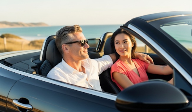 Encontro de luxo com Sugar Baby e Sugar Daddy à beira-mar.